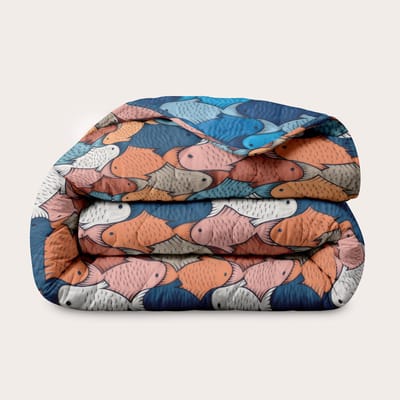 HappyBed Dekbed zonder overtrek 160x200 - Wasbaar Dekbed - Bedrukt dekbed zonder hoes - Hoesloos Dekbed - Twijfelaar dekbed - 3D Fish