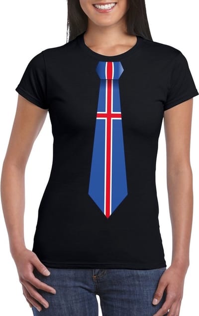 Zwart t-shirt met IJslandse vlag stropdas dames - IJsland supporter S