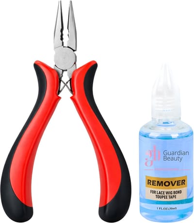 Guardian Beauty Pruikentape Remover Set - For Lace Wig Bond and Toupee Tape - Blauw - 1 stuk - 30ml - Met Microringen Gebogen Tang - Haar Extensions