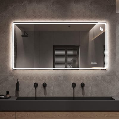 MIVRAY Badkamerspiegel – Dimbare Verlichting Voor En Achter – 60 x 120 cm – Glas En Metaal – Zilver – Anti Condens
