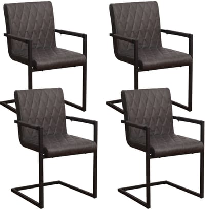 Dimehouse Set van 4 Eetkamerstoelen Ruben Industrieel Antraciet - Kunstleer - Met Armleuningen - Kunstleer - Industrieel