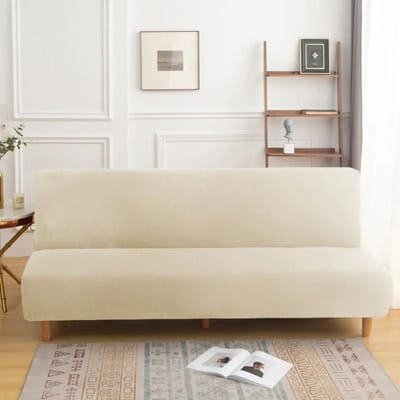Housse de Futon sans Manches Facile à Installer Housse Extensible pour Canapé-Lit Housse Douce Élastique Texturée Housse de Futon Taille Complète Canapé-Lit Futon M 155-185cm beige