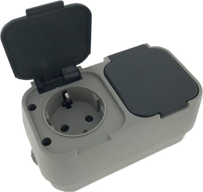 Benson wandstopcontact - 2x - IP54 - 2-voudig - buiten - spatwaterdicht - randaarde en klep