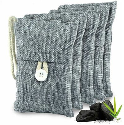 JeiibrZui 4-Pack Geurabsorber met Houtskool, Actieve Houtskoolzakjes voor Luchtzuivering, Muffe Geurverwijderaar voor Woning & Auto