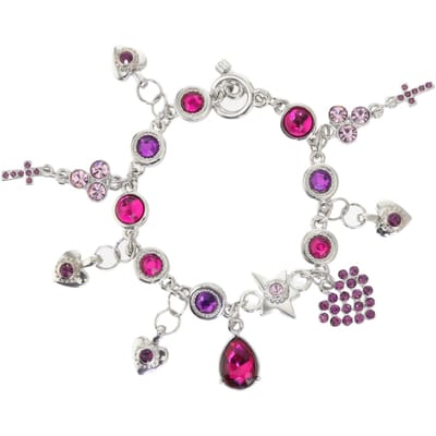 Behave – Armband – Zilverkleurig – Bedels – Fuchsia – Paars – Speels – 18 cm
