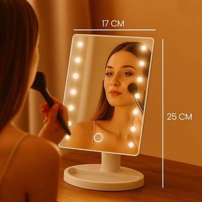 Draaibare make-upspiegel met ledverlichting, cosmeticaspiegel voor thuis en onderweg, voor make-up en scheren, staande spiegel