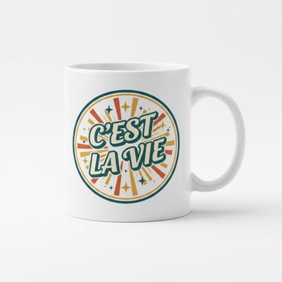 C'est La Vie 330ml Mok - Leuk en Motiverend Koffiemok met Retro Ontwerp