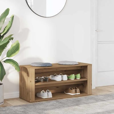 vidaXL - Schoenenbankje - 100x35x45 - cm - bewerkt - hout - artisanaal - eikenkleur