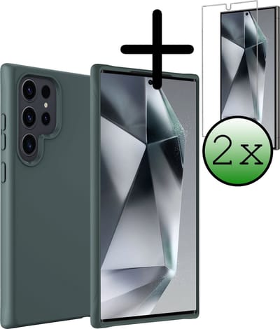 Hoesje Met 2x Screenprotector - Geschikt voor Samsung Galaxy S24 Ultra - Sterk & Shockproof - Back Cover - Siliconen Case - Telefoon Hoes - Donkergroen
