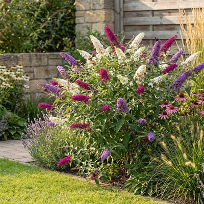 Bloomique - Buddleja Davidii Tricolor - Drie Kleuren Bloemen - Vlinderstruik - Tuinplanten - Winterhard - Hoogte 30-40 cm - Pot 17 cm