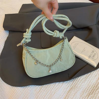 Niche Design Exquise Tas Zomer Nieuwe Parelketting Onderarmtas Modieuze Eénschouder Crossbody Halve Maan Tas gray