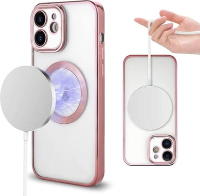 Hoesje Geschikt voor iPhone 12 Magsafe hoes backcover – Lens beschermer – Transparant / Rosegoud