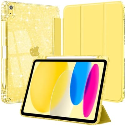 Stootvaste Case voor iPad 11 Inch (A16) 2025/10 Inch (2022) met Pencil Houder - Transparante & Glanzende Achterkant, Geel