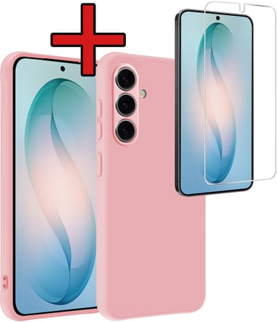 Hoesje - Met Screenprotector - Geschikt voor Samsung Galaxy S26 - Sterk & Shockproof - Telefoon Hoes - Back Cover - Siliconen Case - Telefoonhoes - Lichtroze