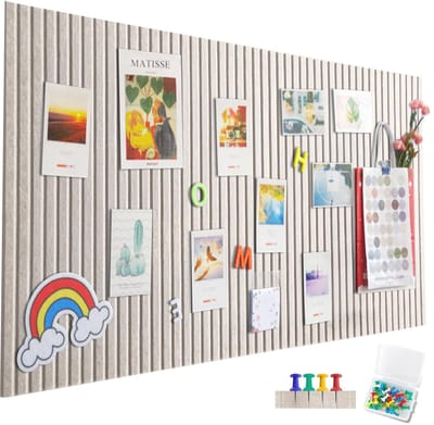 Dailygoods - Groot zelfklevend vilten prikbord 120 x 90 cm - Decoratief memobord met verticale strepen
