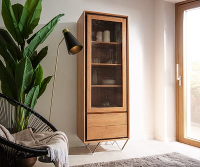 Vitrinekast Stonegrace 60x175 Acacia natuur 1 deur 2 laden steen fineer V-voet