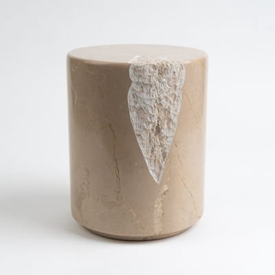 Natuursteen Urn Cilinder 4 liter Beige Met Organische Steenstructuur - Urn voor Menselijke As - Crematie Urn voor As Volwassenen
