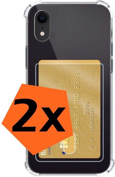 Hoes - 2 Stuks - Geschikt voor Apple iPhone XR - Met Pashouder en Kaarthouder - Telefoon Hoesje Shockproof - Siliconen Case - Back Cover - Shock Proof - Pasjes Houder - Transparant