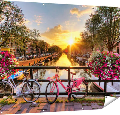 Gards Tuinposter Amsterdamse Brug met Zonsopgang - 150x120 cm - Tuindoek - Tuindecoratie - Wanddecoratie buiten - Tuinschilderij