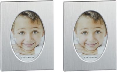 Set van 2x stuks aluminium fotolijst zilver ovaal geschikt voor een foto van 5,5 x 8 cm - Fotolijstjes