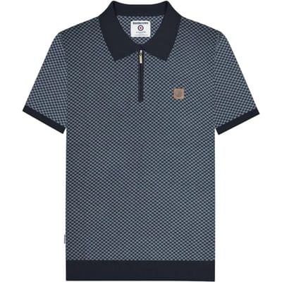 Lambretta Heren Gebreide Kwart Rits Poloshirt (Marineblauw)