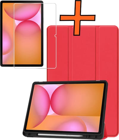 Hoesje - Geschikt voor Samsung Galaxy Tab S10 Lite - Met Screenprotector - Trifold Bookcase - Hard Cover Case - Met Uitsparing Geschikt voor S Pen - Hardcover Book - Tablet Hoes - Rood
