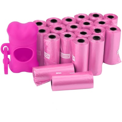 Sacs poubelles propres en plastique pour chiens, 20 rouleaux, avec support distributeur de sacs en forme d'os (Noir)
