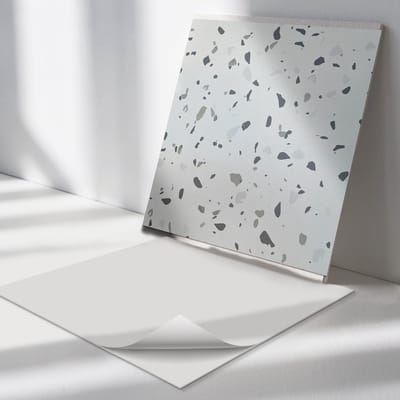 Wallfluent Vinyl Tegels - Abstract Patroon met Vlekken Vinyl Wandtegels - 30 cm x 30 cm - Grijs PVC Tegels - Set van 9 - Vierkant PVC Tegels - Texturen Plaktegels - Zelfklevende PVC Tegels - Plaktegels Keuken en Badkamer
