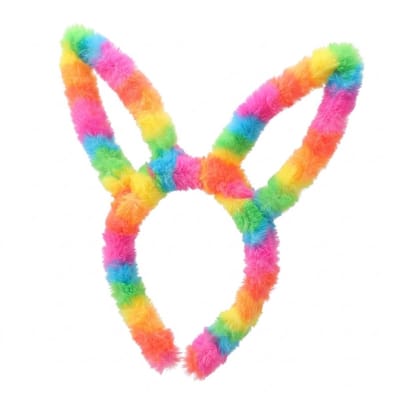 Regenboog haarband met konijnenoren – pluche haarband in felle kleuren – zachte haar accessoire voor feest, Pasen of verkleedpartij