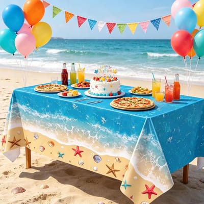 SnelShoppen - 4 Pcs Ocean Waves Tafelkleed - Waterdichte Strand Thema Decoraties - Rectangular Tafelkleed 130x210 cm - Perfect voor Pool Party, Verjaa