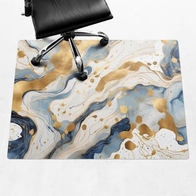 Wallfluent - Vloerbeschermer Abstracte Golven - 120x90 cm - Blauw Bureaustoel Vloerbeschermer - Rechthoekig - Vloerbeschermer Tapijt-Stoel Mat-Werkplekdecoraties - Organisch marmerpatroon