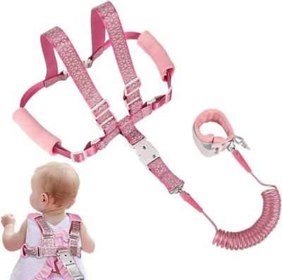 Kinderharnas met Armband - Anti-verlies Riem - Veilig op Reis - Nachtreflectie - 1.5 Meter Lijn - Roze
