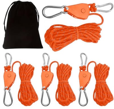 Ultiluxe® Scheerlijnen voor Camping - 4 Stuks - Met Spanner - Karabijnhaak - Reflecterende Scheerlijn - 4 m - Reflecterend - Winddicht - Oranje