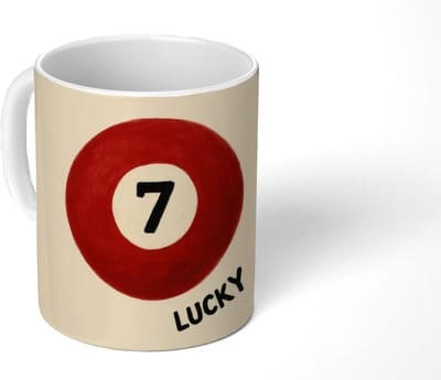 Mok - Koffiemok - Cirkel - Zeven - Lucky - Rood - Mokken - 350 ML - Beker - Koffiemokken - Theemok