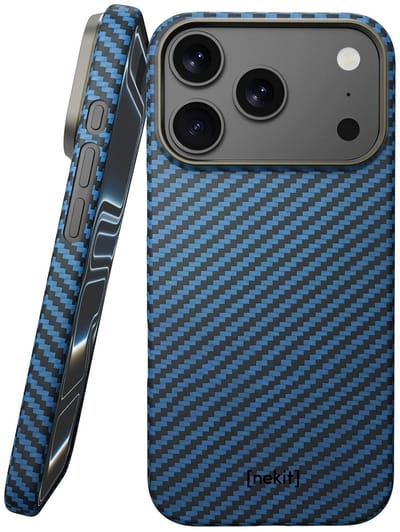 NEKIT Fiber Hoesje Geschikt voor Apple iPhone 17 Pro - Compatibel met MagSafe - High-Tech Kevlar - Back Cover Ultra Dun - Blauw