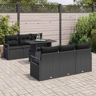 vidaXL Tuinbank Set met kussen met opslag 7 pcs Zwart Poly rattan