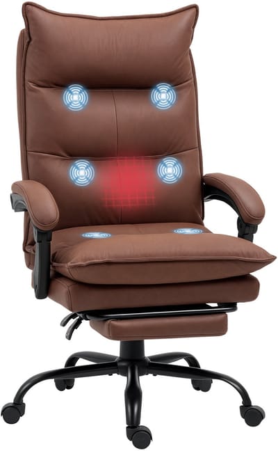 Vinsetto-Massage-Bürostuhl-Polyester, Stahl-66L x 74B x 114-121,5H cm-Braun