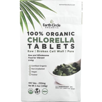 Earth Circle Organics, 100% Biologische Chlorella Tabletten, 250 mg, 400 Tabletten (62 mg per tablet)