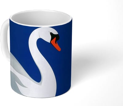 Mok - Koffiemok - Zwaan - Wit - Snavel - Illustratie - Mokken - 350 ML - Beker - Koffiemokken - Theemok