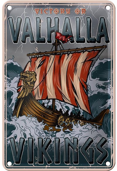 Blechschild Schiff 12x18cm Valhalla Vikings