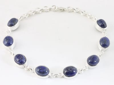 Hoogglans zilveren armband met lapis lazuli