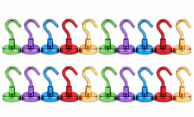 TLVX 20 stuks Haakmagneet Rood, Blauw, Paars, Groen, Goud 16mm x 36mm / Erg sterk / 7 KG trekkracht / Magnetische ophanghaak / Magneet met haak / Metalen haak / Deurmagneet haak voor sleutels / Koelkast magneet handdoek / Magneet gereedschap / Foto