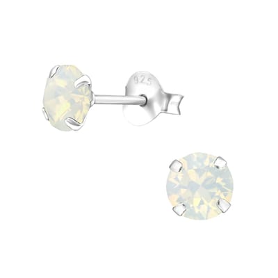 Aramat Jewels | Oorbellen | 925 Zilveren Kristal Oorbellen - Sprankelende Zirkonia Studs | 5mm / Opaal Wit | | | Zilver | Kinderen, Volwassenen | Verkleurd niet
