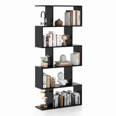 COSTWAY Boekenkast, rek met 5 niveaus, staand rek van hout, kantoorplank, opbergplank, ruimteverdeler, rek voor woonkamer, slaapkamer, kantoor, 70 x 23,5 x 158 cm (zwart)