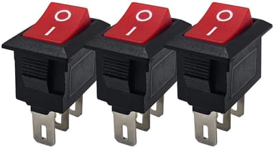ProRide Mini Wipschakelaar ON/OFF KCD1-11 - 3-pins - 13x8mm - Rechthoek - 250V/3A - Rood - 3 stuks