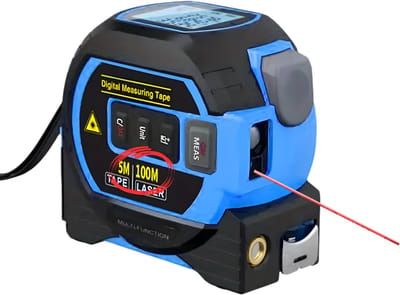 PolkaHome® digitale laser afstandsmeter 100m kruislijnlaser, meetlint, Digitale Rolmaat, lasermeter, rangefinder – 3-in-1 Blauwe Laser Meetlint + 5m Tape