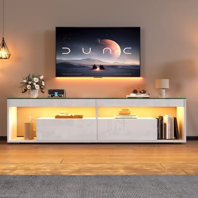 TV Meubel - Hoogglans met LED - Voor 70 Inch TV - 2 Lades - Modern Design - Wit