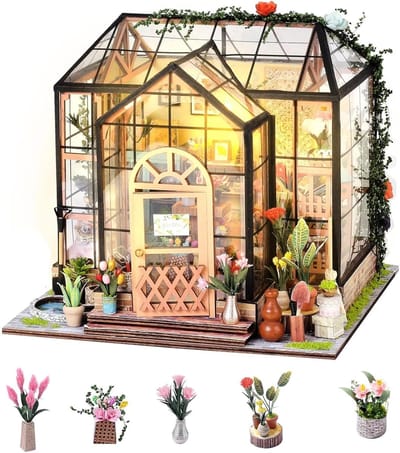 Miniatuur Poppenhuis - Handgemaakt Huisje - Hobby Knutselen - Met LED Verlichting - Schaal 1:24 - Groen
