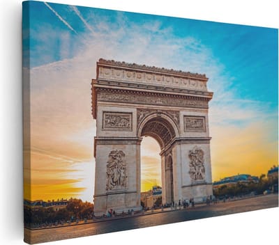 Artaza Canvas Schilderij Skyline Parijs - 30x20 cm - Klein - Wanddecoratie Zonsondergang - Muurdecoratie Stad - Kamer Accessoires Frankrijk