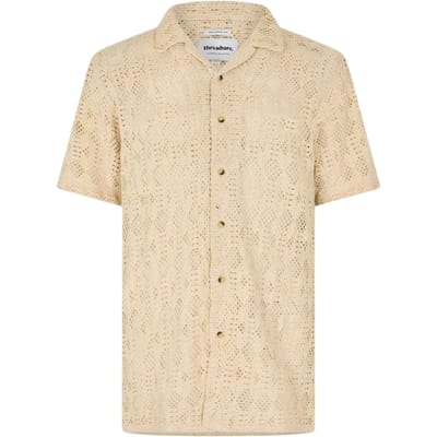 Threadbare Heren Rackes Slangenprint Korte Mouwen Shirt (Ecru)